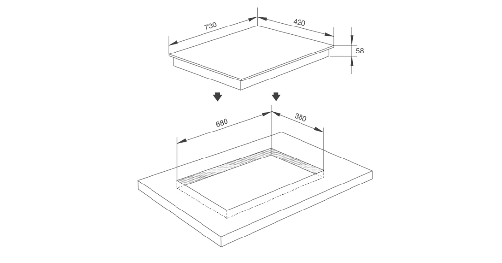 khoét lỗ đá âm tủ theo kích thước chuẩn 680mm (rộng) x 380mm (sâu)