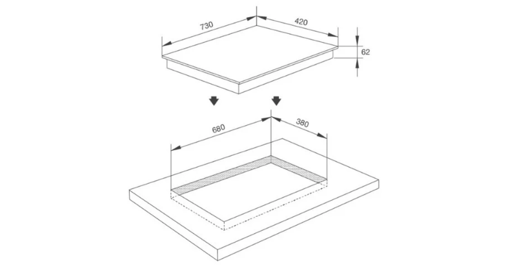 Kích thước khoét đá 680 x 380 mm