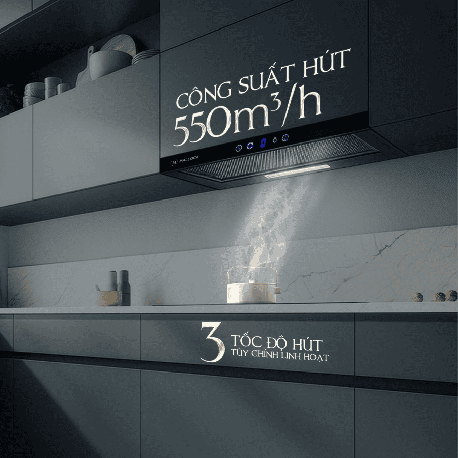 công suất 550m3, 3 tốc độ hút - Máy hút mùi Malloca MH 60BTC
