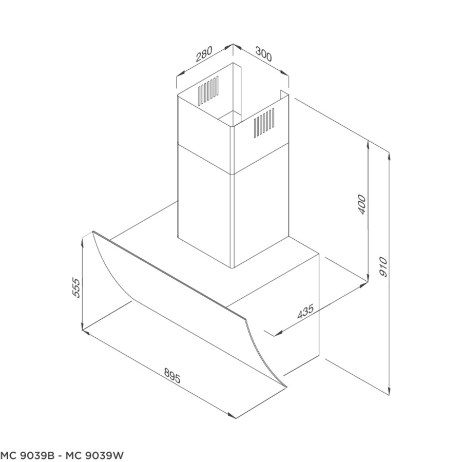 Bản vẽ kích thước máy hút mùi Malloca MC9039W